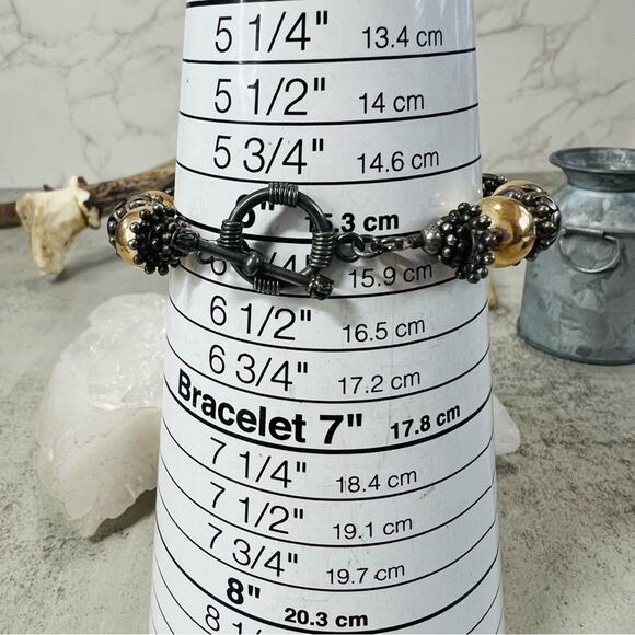 Sterling Silver Gold Tone Beaded Bracelet 6in. - Picture 6 of 8